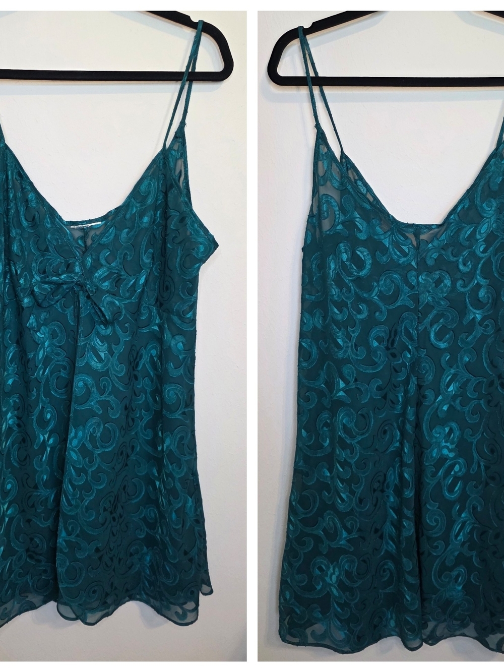 Teal Swirl Lace Slip Dress with V-Neck